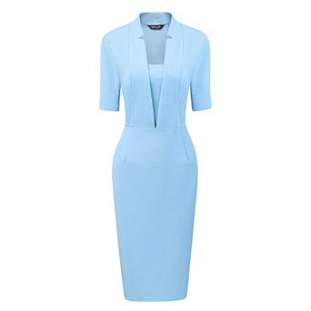Sheath Dress for Women's V Neck Short Sleeve Work Office Bodycon Midi Dresses
