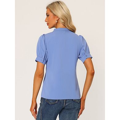 Women's Work Office Blouse Half Placket Ruffled Sleeve Shirt Tops