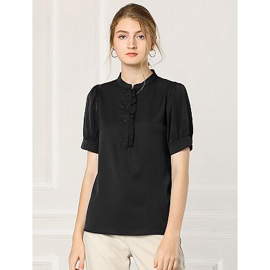 Women's Work Office Blouse Half Placket Ruffled Sleeve Shirt Tops