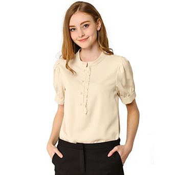 Women's Work Office Blouse Half Placket Ruffled Sleeve Shirt Tops