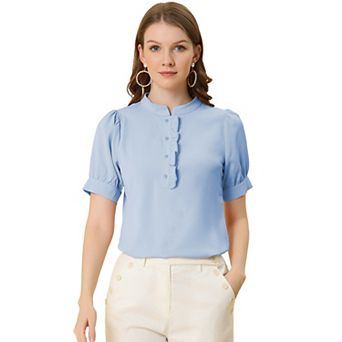 Women's Work Office Blouse Half Placket Ruffled Sleeve Shirt Tops