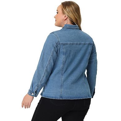 Plus Size Denim Jackets for Women Classic Button Down Jean Jacket