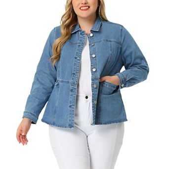 Plus Size Denim Jackets for Women Classic Button Down Jean Jacket