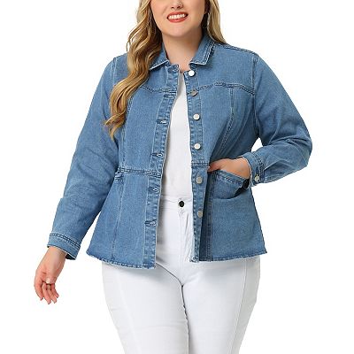 Plus Size Denim Jackets For Women Classic Button Down Jean Jacket