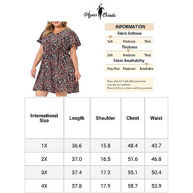 Women's Plus Dresses Floral Drawstring Waist V Neck Dress