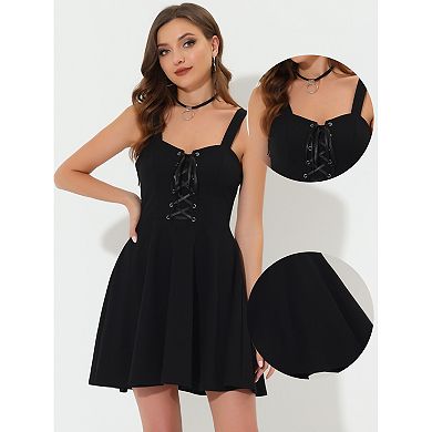 Women's Costume Gothic Wide Strap Lace Up Mini Sleeveless Cami Dress