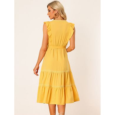 Cross V Neck Ruffles Boho Pleated Dress main image 1