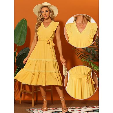 Cross V Neck Ruffles Boho Pleated Dress main image 0