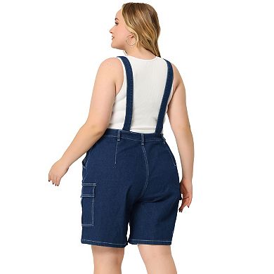 Plus Size Denim Overalls for Women Contrast Stitch Cargo Pocket Adjustable Strap Jeans Pants