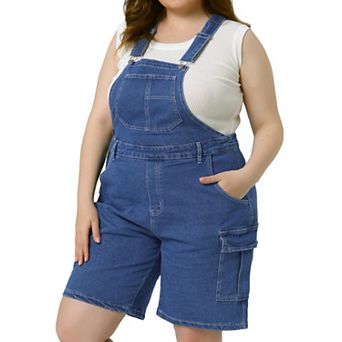 Plus Size Overall Shorts for Women Jumpsuit Adjustable Strap Bib Cargo Pocket Jean Denim Overalls