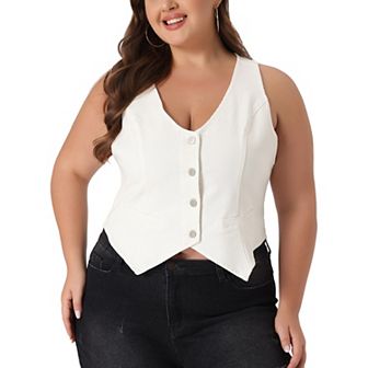 Women's Plus Size Denim Sleeveless Jacket Button Up Vintage Jean Waistcoat Vest