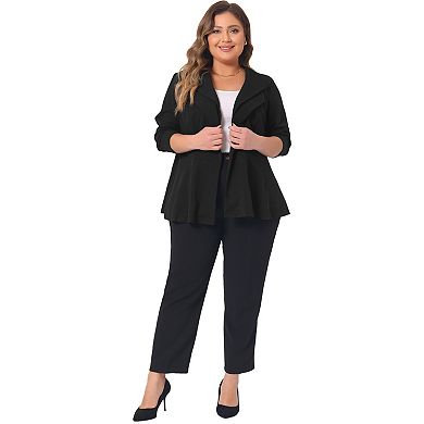 Women's Plus Size Office Work Double Lapel Button Peplum Blazer Jackets
