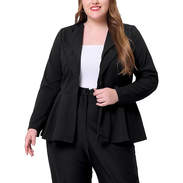 Women's Plus Size Office Work Double Lapel Button Peplum Blazer Jackets