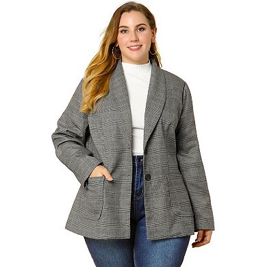 Women's Plus Size Formal Plaid Notched Lapel Work Fashion Blazer