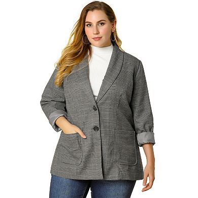 Women's Plus Size Formal Plaid Notched Lapel Work Fashion Blazer