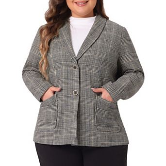 Women's Plus Size Formal Plaid Notched Lapel Work Fashion Blazer