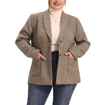 Women's Plus Size Formal Plaid Notched Lapel Work Fashion Blazer