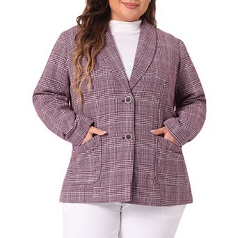 Women's Plus Size Formal Plaid Notched Lapel Work Fashion Blazer