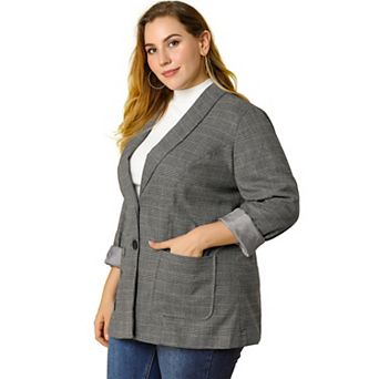 Women's Plus Size Formal Plaid Notched Lapel Work Fashion Blazer