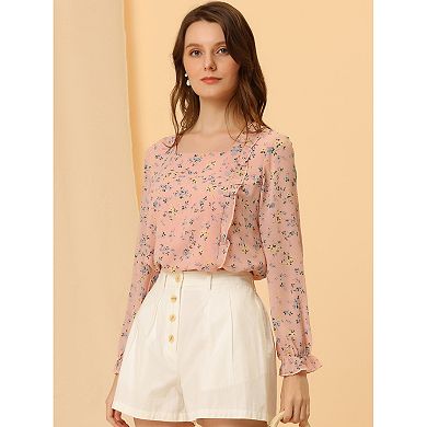 Casual Vacation Floral Print Ruffle Square Neck Two Pieces