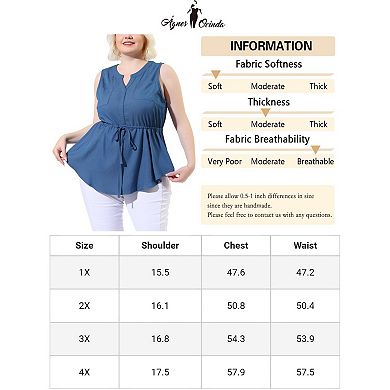 Women's Plus Size Shirts Denim V Neck Drawstring Waist Sleeveless Chambray Tops
