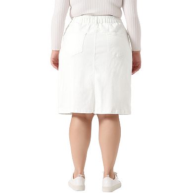 Women's Plus Size Denim Slash Pocket Elastic Waist Back Vent Jeans Skirt
