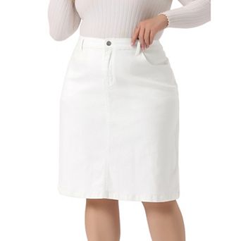 Women's Plus Size Denim Slash Pocket Elastic Waist Back Vent Jeans Skirt