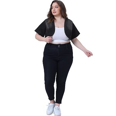 Plus Size Denim Cardigan for Women Casual Crop Jackets Short Sleeve