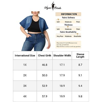 Plus Size Denim Cardigan for Women Casual Crop Jackets Short Sleeve Jean Jacket Shrug