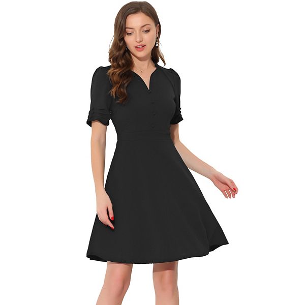 Elegant Business Dress for Women’s Sweetheart Neck Pleated Short Sleeve