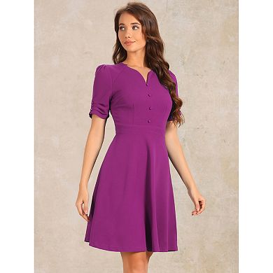 Elegant Business Dress for Women's Sweetheart Neck Pleated Short Sleeve A-Line Sheath Dress