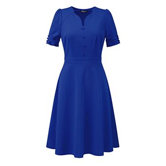Elegant Business Dress for Women's Sweetheart Neck Pleated Short Sleeve A-Line Sheath Dress