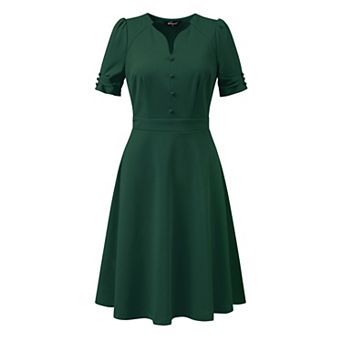 Elegant Business Dress for Women's Sweetheart Neck Pleated Short Sleeve A-Line Sheath Dress