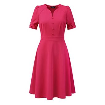Elegant Business Dress for Women's Sweetheart Neck Pleated Short Sleeve A-Line Sheath Dress