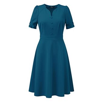 Elegant Business Dress for Women's Sweetheart Neck Pleated Short Sleeve A-Line Sheath Dress