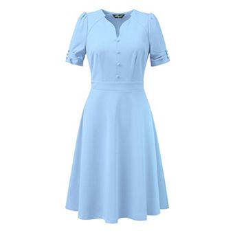 Elegant Business Dress for Women's Sweetheart Neck Pleated Short Sleeve A-Line Sheath Dress