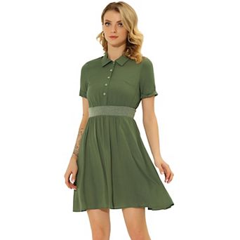 Women's A-Line Button Smocked Color Block Summer Dress