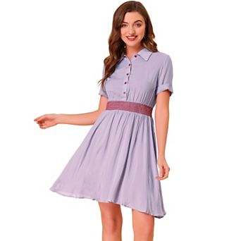 Women's A-Line Button Smocked Color Block Summer Dress