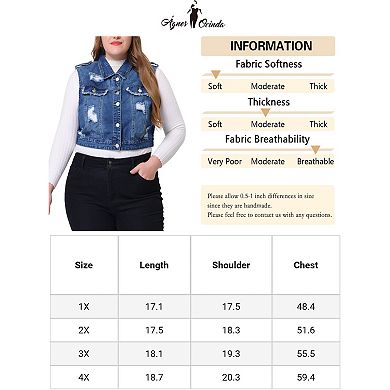 Women's Plus Size Denim Sleeveless Chest Pockets Vests Jacket