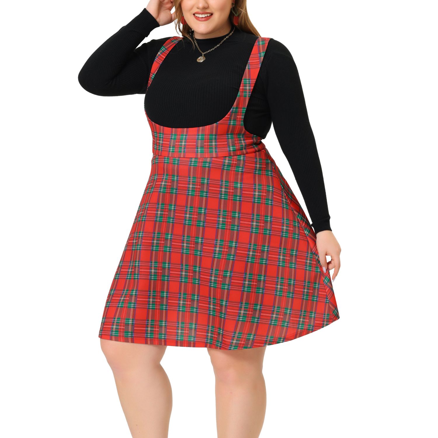 Plus size plaid skirt with cheap suspenders