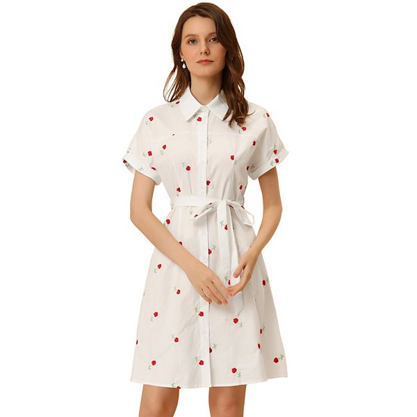 Women's Floral Belted ALine ButtonUp Shirt Dresses