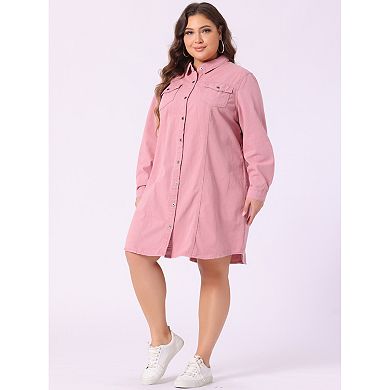 Women's Plus Size Long Sleeves Button Denim Shirt Dress