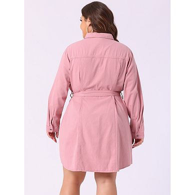 Women's Plus Size Long Sleeves Button Denim Shirt Dress