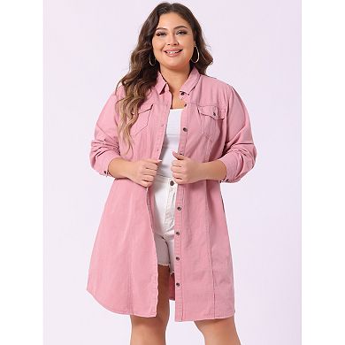 Women's Plus Size Long Sleeves Button Denim Shirt Dress