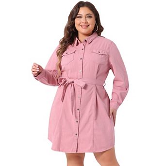 Women's Plus Size Long Sleeves Button Denim Shirt Dress