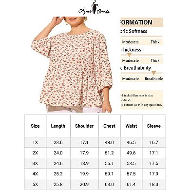 Plus Size Top for Women 3/4 Sleeve Cut Out Floral Blouses