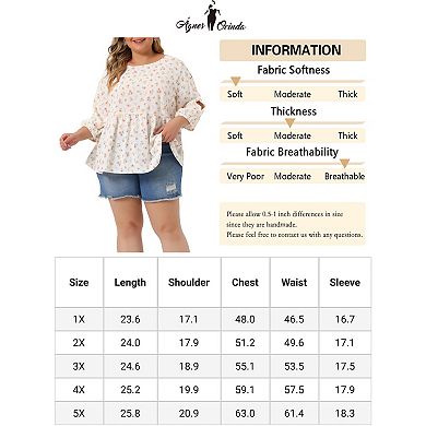 Plus Size Top for Women 3/4 Sleeve Cut Out Floral Blouses