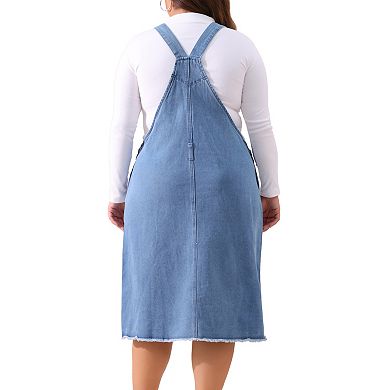 Women's Plus Size Distressed Pocket Racerback Suspender Overall Dress