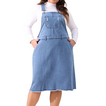 Women's Plus Size Distressed Pocket Racerback Suspender Overall Dress