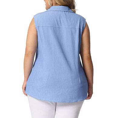 Women's Plus Size Chambray Sleeveless Button Work Shirts